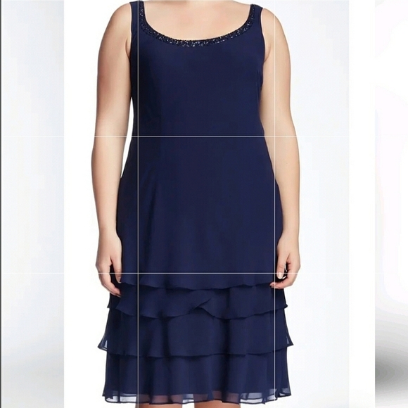 SLNY Embellished Tiered Dress with Jacket Navy Size 16W - Picture 3 of 9